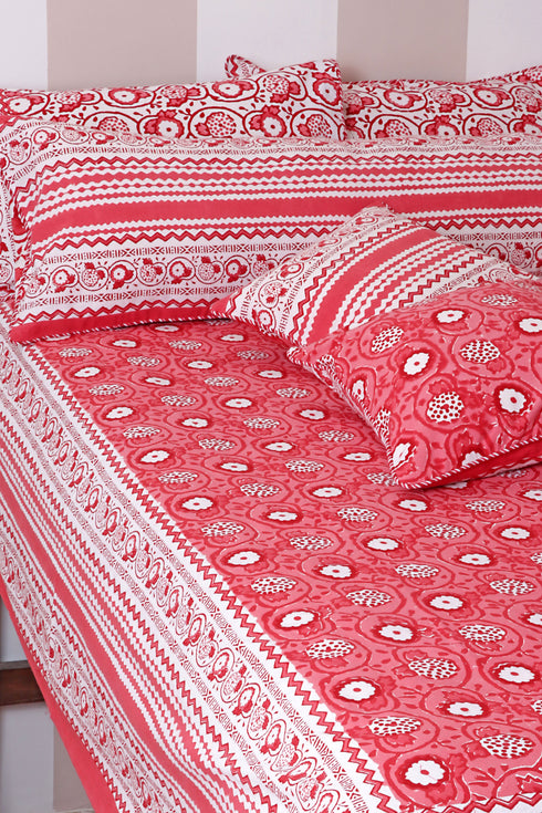 20s Cotton Cushion Cover in Block Print with Piping